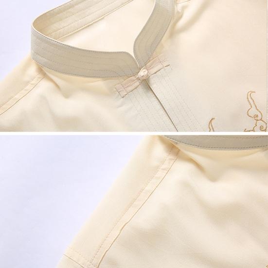 Мужская рубашка среднего возраста в китайском стиле с рисунком дракона, рубашка с воротником-стойкой и длинными рукавами, карманы, однобортный костюм Тан, топ