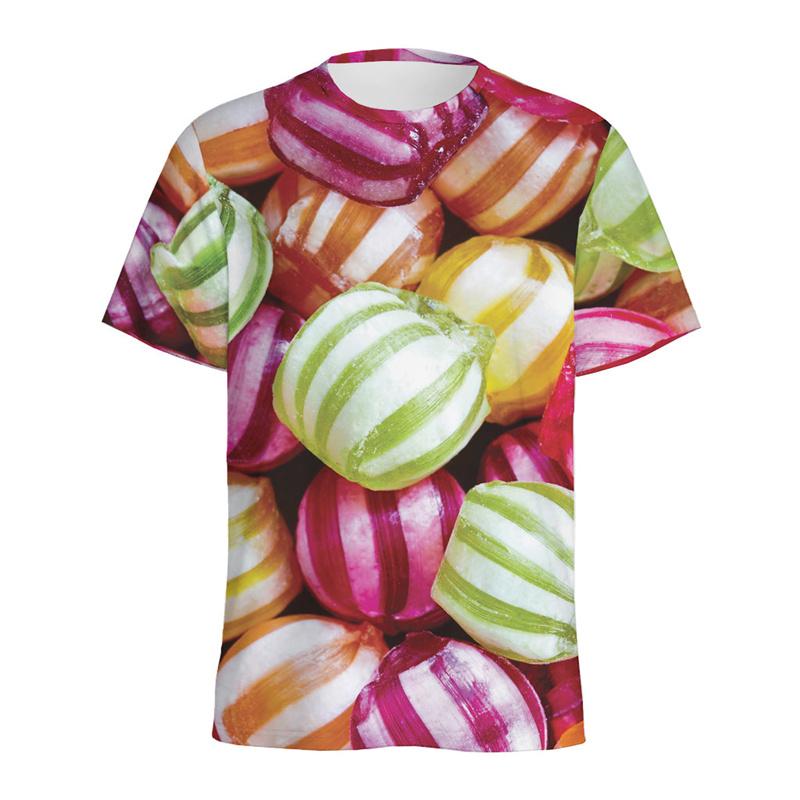 Colorful Lollipop Graphic T-shirt Summer Round Neck Short Sleeves 3D Printed Candy Tee Shirts Casual Oversized T Shirt