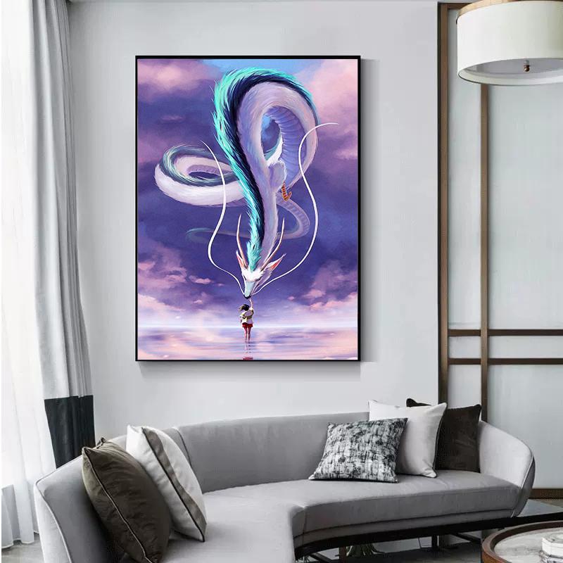 Японский аниме-фильм «Унесенные призраками», постер, холст, картина, белый дракон, Огино Тихиро, настенное искусство, украшение для гостиной, дома, Куадрос