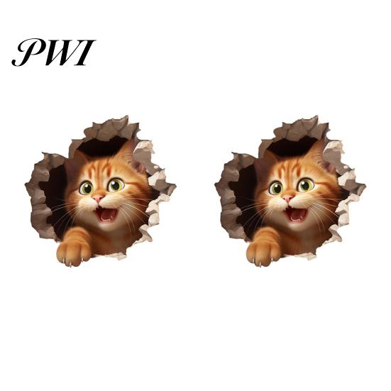 Cute Wall Decoration 2Pcs 3D Cartoon Mouse Cat Stickers Self-adhesive Nursery Decal Removable Waterproof High-Quality PVC Material Wear-resistant Easy