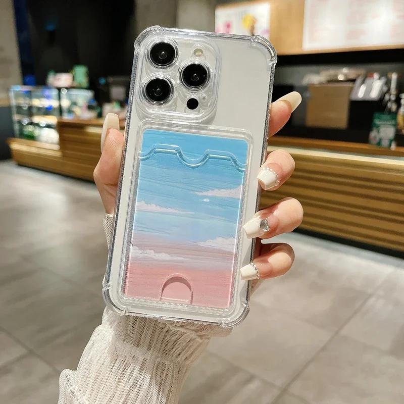 Прозрачный чехол-кошелек с карманом для карт для iPhone 16 15 14 13 12 11 Pro Max, задняя крышка-кошелек для iPhone 15 Plus, противоударный чехол