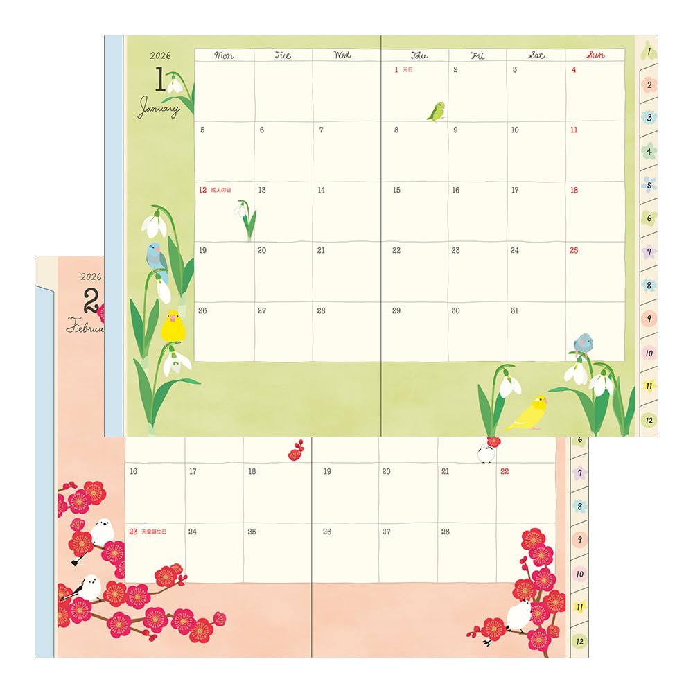 Еженедельник Midori Pocket Diary, 2026, B6, Недельный, Узор "Птицы", 22375006 (Начинается в январе 2026 года)