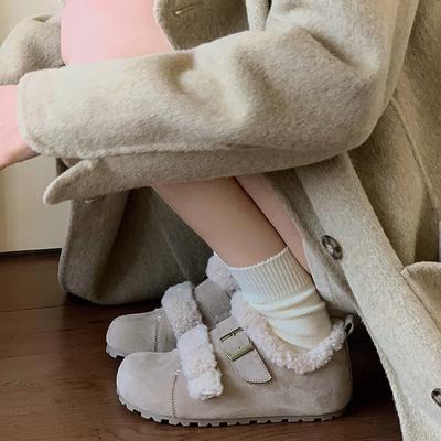 Тирамису~ Теплые хлопковые туфли из натуральной кожи женские осенне-зимние на толстой подошве, с внутренней танкеткой, полностью закрывающие ногу, зимние пушистые туфли