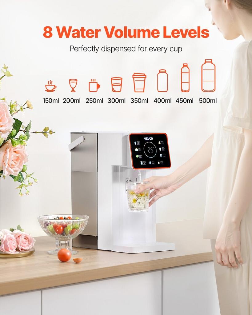 Instant Hot Water Dispenser, Countertop Boiling Water Dispenser with Adjustable 6 Temps & 8 Water Volumes, 101oz(3L) Removable Water Tank, Quick