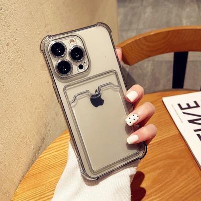 Прозрачный чехол-держатель для сумки с отделением для карт для iPhone 14 13 11 12 15 Pro Max Mini X XR XS 7 8 Plus, прозрачный противоударный мягкий чехол-кошелек