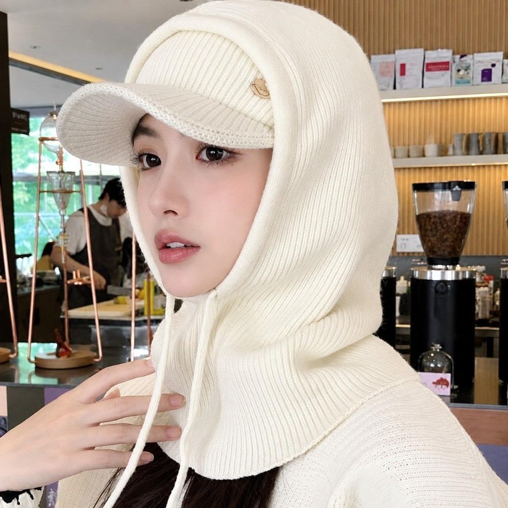 Elastic Winter Visor Beanie Thickened Thermal Scarf Cap Knit Balaclava Hat  Camping