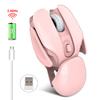 HXSJ Беспроводная мышь 2.4 ГГц 4 кнопки Перезаряжаемая Фотоэлектрическая 1600 DPI Бесшумная мышьРозовая