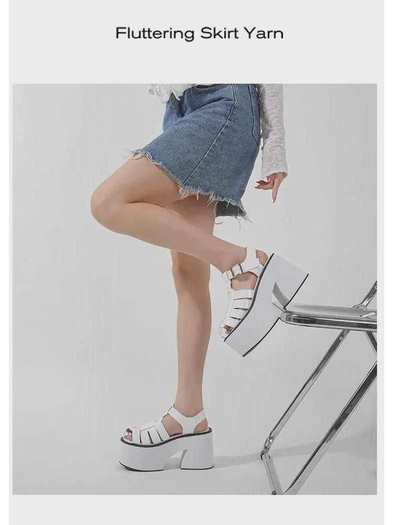 2025 Летние водонепроницаемые римские сандалии на толстой платформе 11 см с высоким каблуком для широких ног