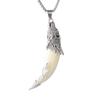 Retro Domineering Simulation Acrylic Wolf Tooth Stainless Steel Necklace