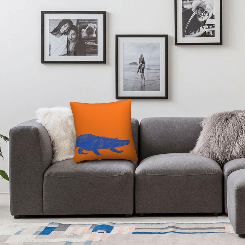 Blue Gator On Orange Square Pillowcase Polyester Linen Velvet Printed Zip Decor Pillow Case Home Cushion Case