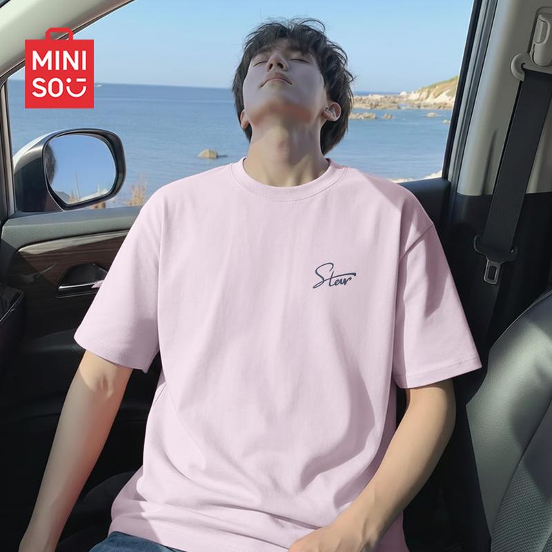 MINISO Мужская летняя хлопковая футболка с коротким рукавом в японском стиле