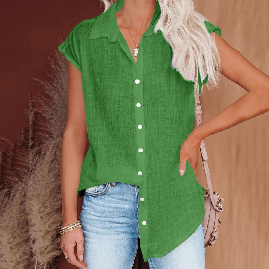 Летняя однотонная однобортная рубашка, женская повседневная блузка с короткими рукавами и лацканами, топ
