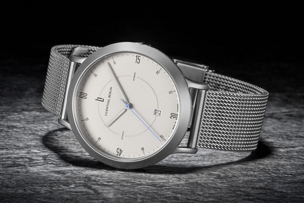 Lilianthal Berlin Automatic Watch with Date Display and Skeleton Made in Men's Back, Germany, Silver, Z01-101-B023A