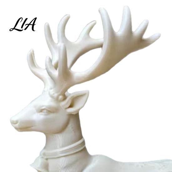 Decorative Reindeer Statue 3D Printed Christmas Figurine, Lying Down Deer with Bell Home Decor for & Embossed Snowflake Patterns, Minimalist