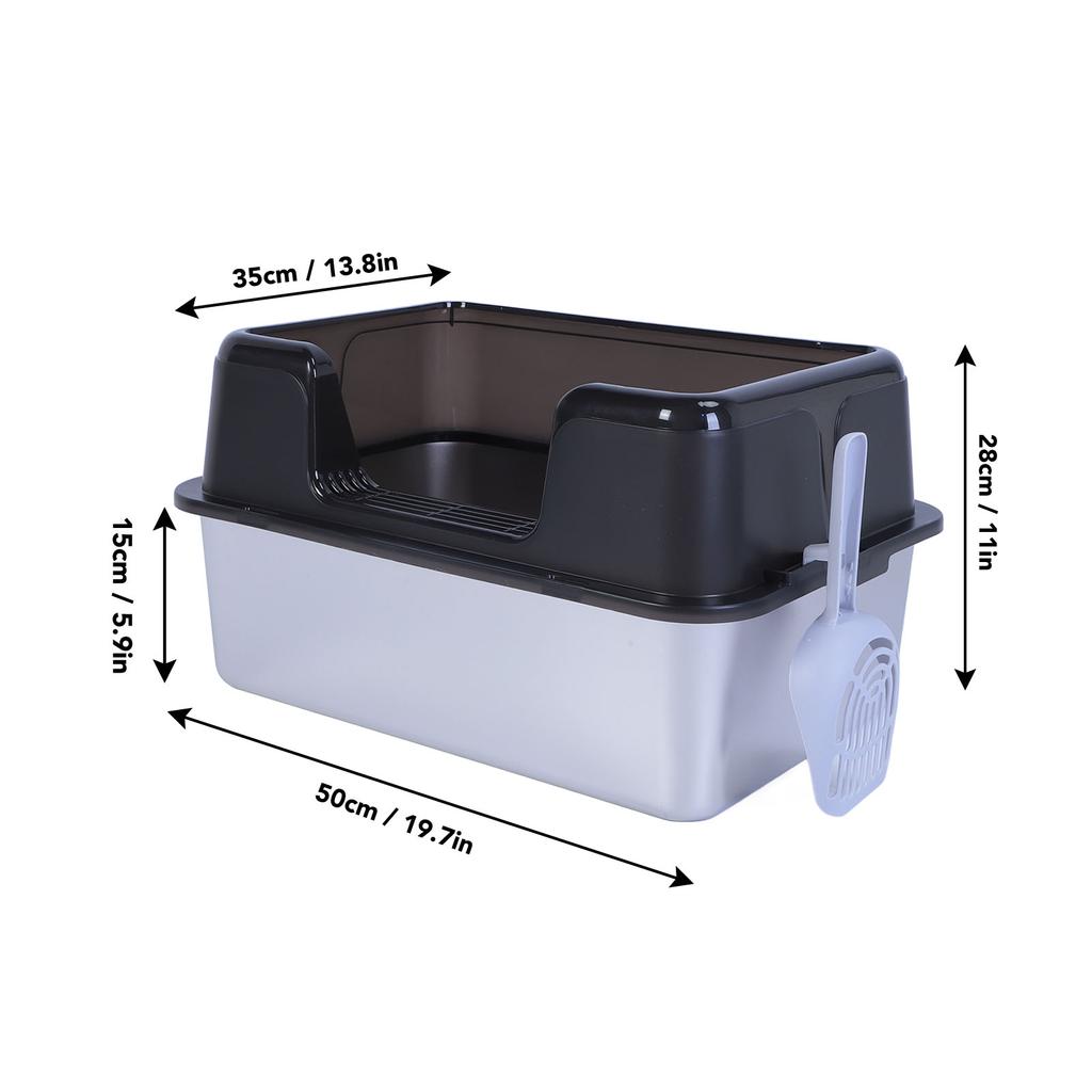 Металлический лоток для кошачьего туалета из нержавеющей стали 20 л, легко моется, не разбрызгивается, высокий бортик, большой лоток для кошачьего туалета