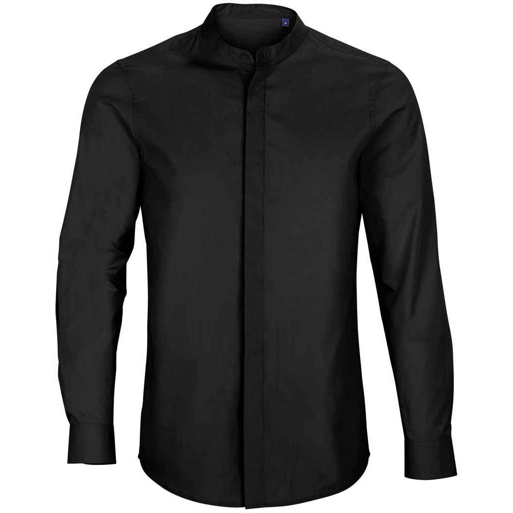 NEOBLU Mens Poplin Bart Mao Collar Long-Sleeved Formal Shirt
