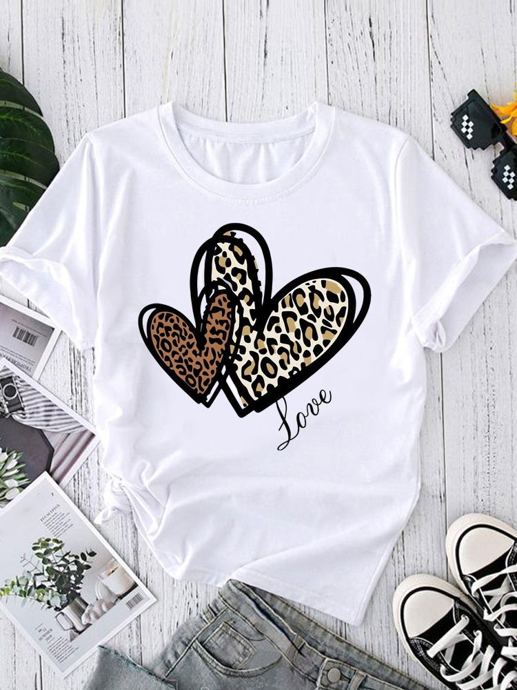 (Азиатский размер) Женский топ T-shirt тренд с перьями милый Принт Короткий рукав Футболки Мода Женский Повседневный Круглый вырез Графическая футболка