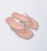 2024 New Square Toe Rhinestone Flip-flops Women's Slippers Fashion Flat Transparent Jelly Shoes Outdoor Casual Beach Slides