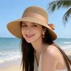 (One Size, Khaki) Women's Summer Straw Hat Wide Brim Beach Cap Outdoor Hollow Sun Hat with Bowknot