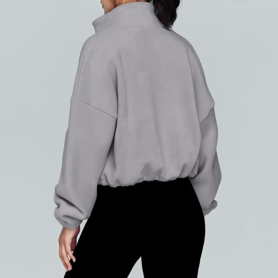 Женская флисовая куртка на молнии с коротким рукавом, зимнее укороченное пальто с длинным рукавом, кулиской по низу и воротником-стойкой