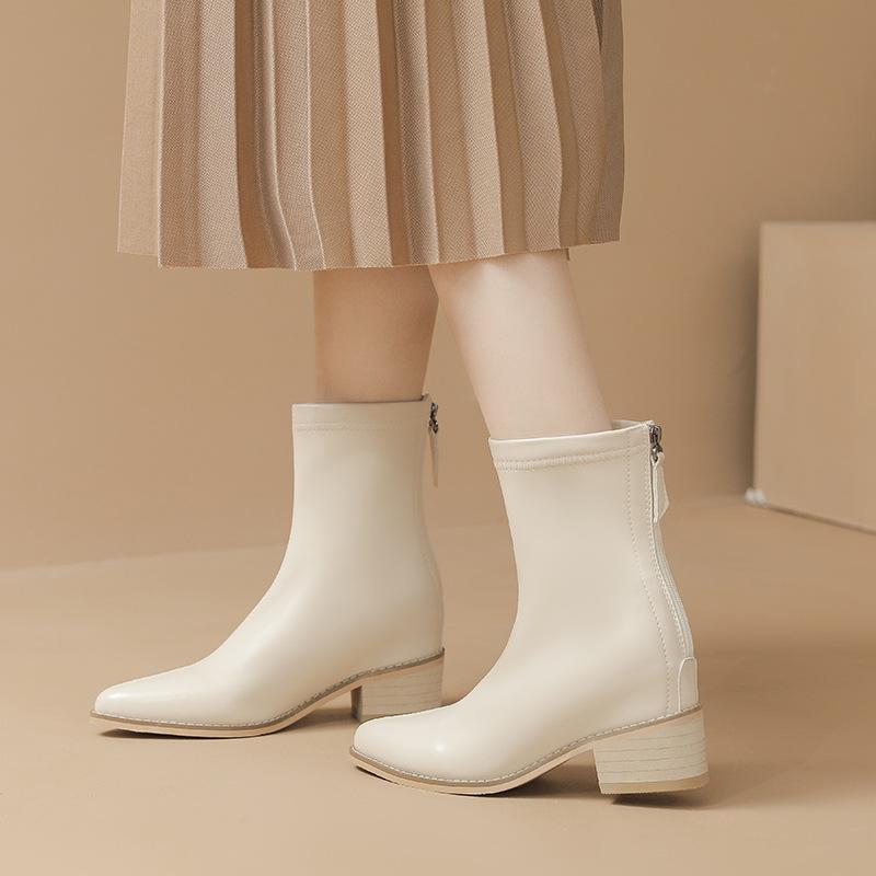 Fashion Fashion Soft Leather Women Ankle Boots High Heels Zipper Shoes Warm Winter Boots Women Pointed Toe Plus Size Short Boots 31-40