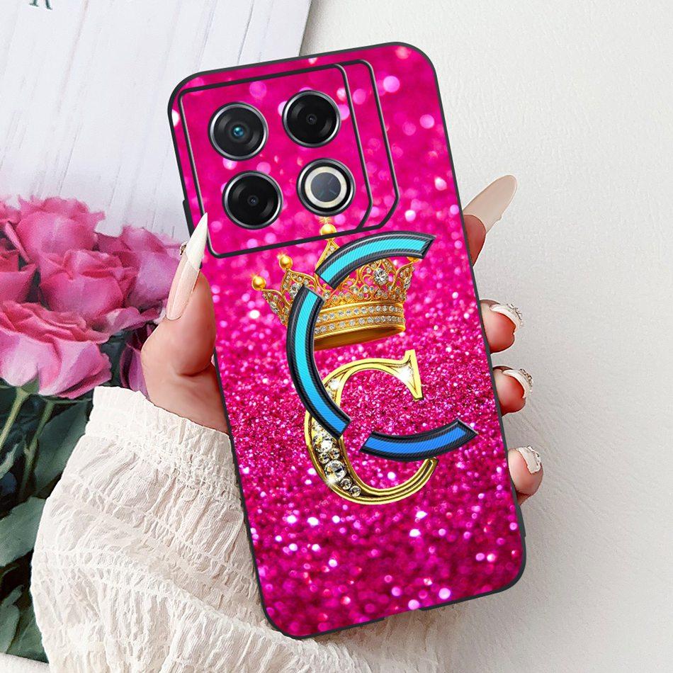 Для Infinix GT 20 Pro 2024 Новый модный чехол для телефона с короной и первой буквой Для Infinix GT20 Pro 5G X6871 Черный силиконовый мягкий чехол