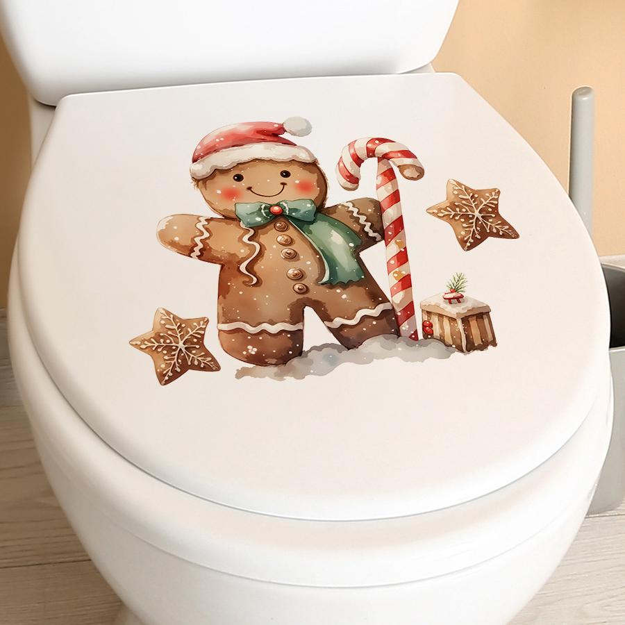 Christmas Gingerbread Man Wall Decals with Santa Hat Green Scarf Removable PVC for Fireplace Living Room Shop Cafe Festive Decor