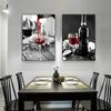 Modern Art Red Wine and Bottles Kitchen Poster Black and White Beverage Food Canvas