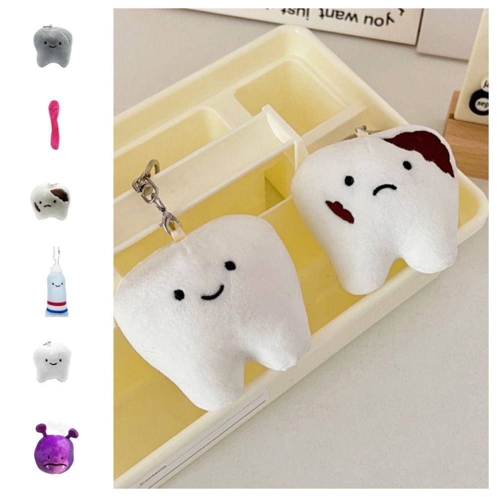 Cute Soft Teeth Plush Keychain Cartoon Plush Stuffed Care for Teeth Pendant Toothbrush Care for Teeth Unisex