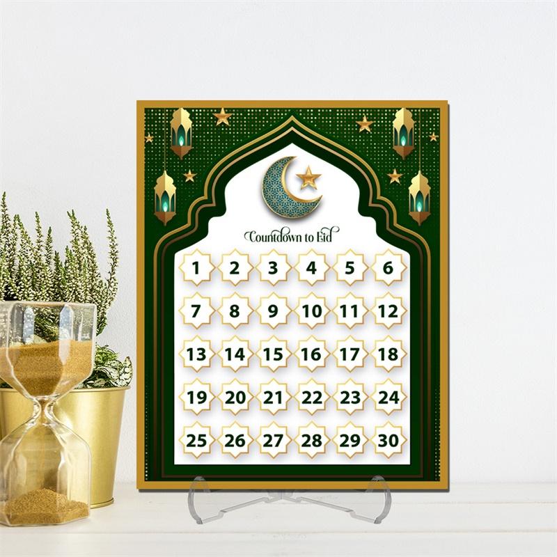 Acrylic Desktop Ramadan Advent Calendar with Base, Ethnic Home Table Eid Decoration, Countdown To Eid Holiday Craft