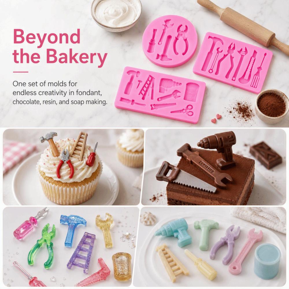 Flexible Silicone Silicone Fondant Mold Hammer Spanner Design Fondant Topper Mold DIY Projects