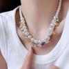 Shining Pearl Beaded Necklace Dopamine Style Pearl Choker Jewelry Colored Zircon Necklace  Women