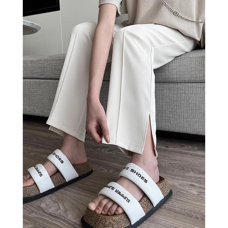 Side split narrow wide-leg pants women's summer high waist drape ice silk sunscreen straight suit pants high waist and thin