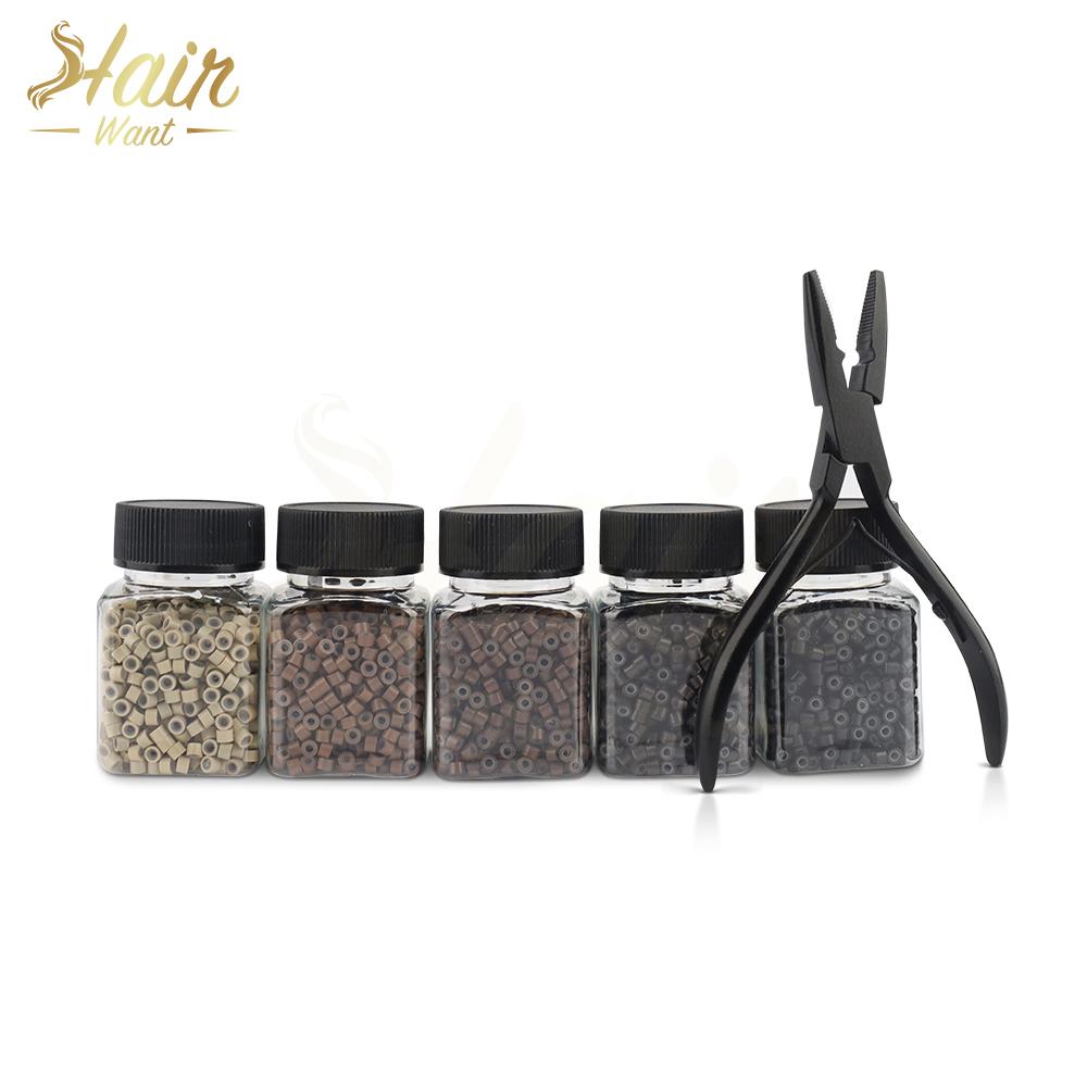 Инструменты для наращивания волос с микрокольцами и бусинами 4,0 мм с профессиональными плоскогубцами для наращивания волос с утками и I-образными кончиками