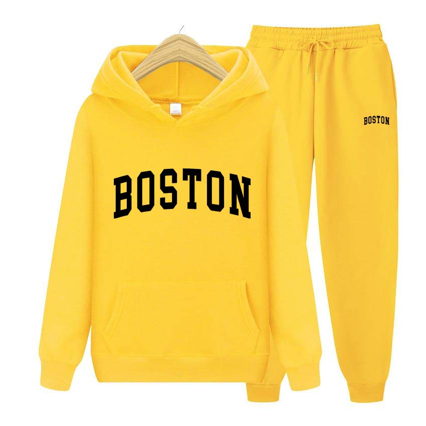 Спортивный костюм BOSTON с принтом, комплект из 2 предметов, толстовка с длинными рукавами, брюки для бега, лоскутный костюм для фитнеса, пуловер с капюшоном, толстовка