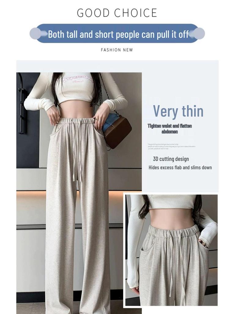 2025 Маленькие женские серые широкие спортивные штаны - Повседневные брюки на кулиске для осени/зимы (XS)