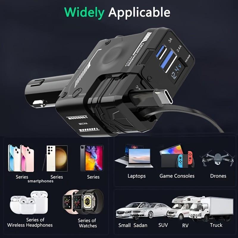 Автомобильное зарядное устройство USB мощностью 48 Вт с 4 портами и вращающейся на 180° головкой — универсальная быстрая зарядка для iPhone/Samsung/Xiaomi