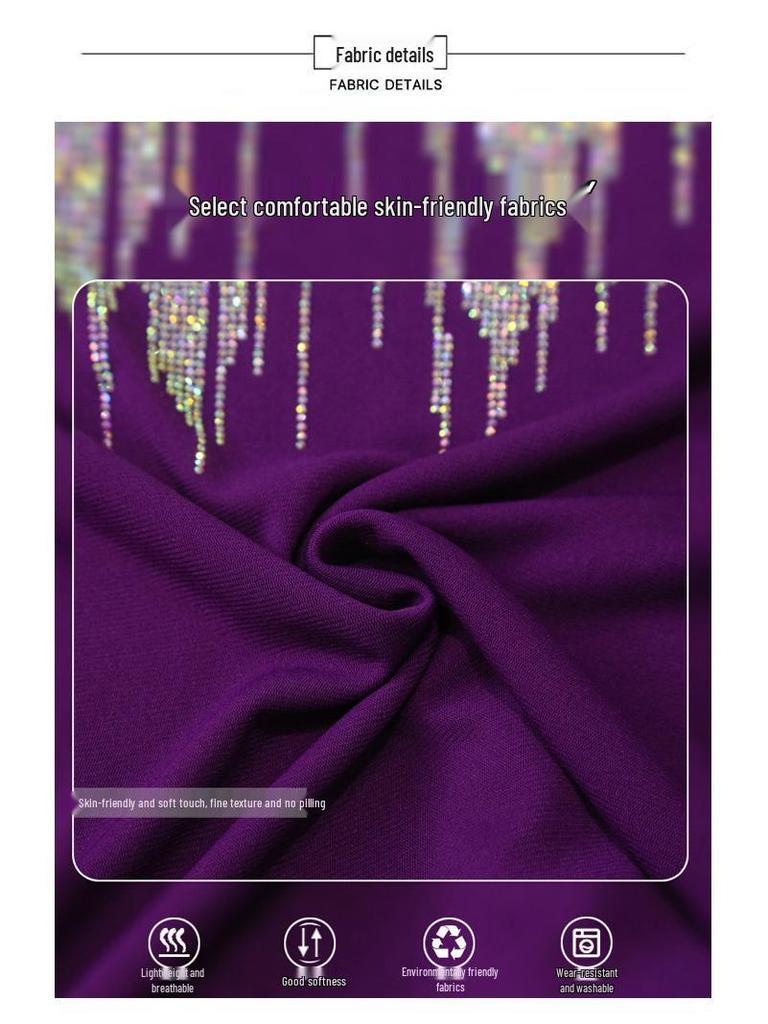 Лето 2024 Блузка с открытыми плечами и открытой спиной из двойного слоя ледяного шелка со стразами