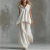 2026 Womens Sleeveless Top Wide Leg Pants Set Casual Cotton Linen Two Piece Outfit