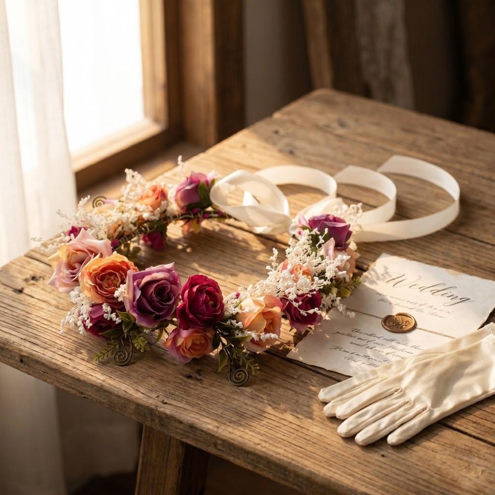 Elegant Floral Headband Artificial Flower Bridal Wreaths Flower Crown Birthday Party