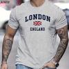 Cool Vintage London England UK Flag Print Tee - Light Gray Men's Short Sleeve Cotton Shirt for Summer Urban Streetwear