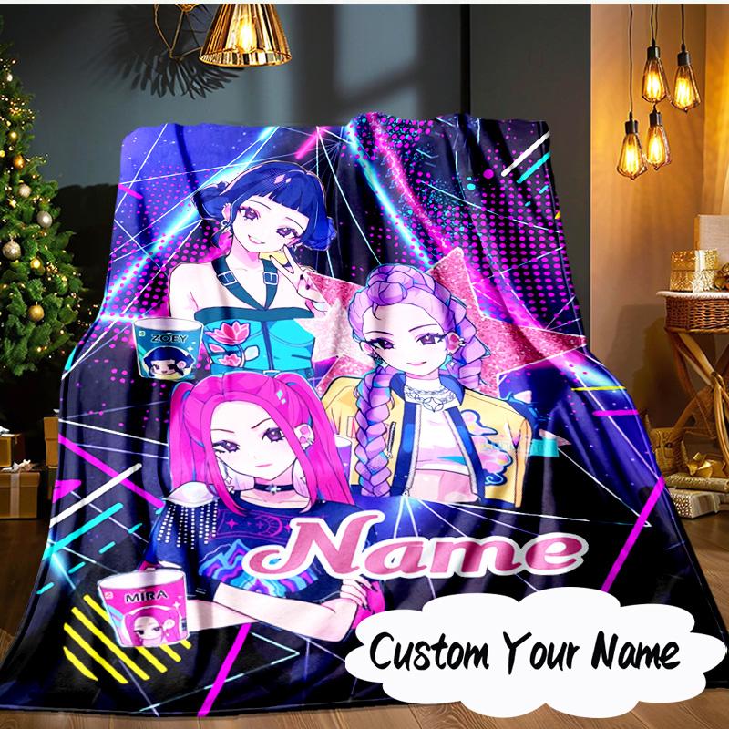 Custom Name KPop Cartoon Blanket Ideal Bedding Blanket Perfect for Travel, Camping, Living Rooms, Offices, Sofas, Fan Christmas gift