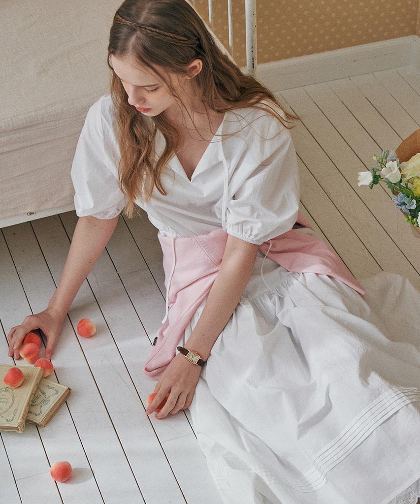 Belloel Puff Strap Long Dress Ivory
