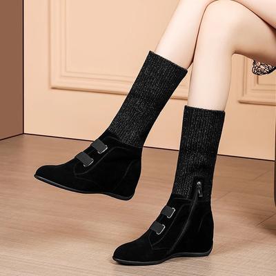 2025 новые шерстяные ботинки средней высоты с круглым носком и внутренней платформой, женские короткие ботинки на танкетке, хлопковая обувь большого размера, матовые женские ботинки
