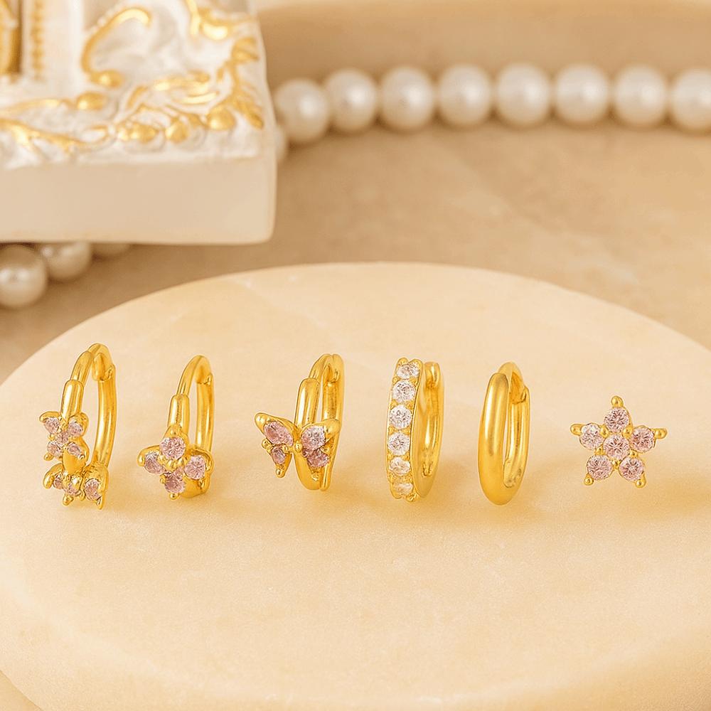 6Pcs Ear Decor Zircon Earring Set Copper Crystal Ear Studs Creative Flower Butterfly Earrings Party