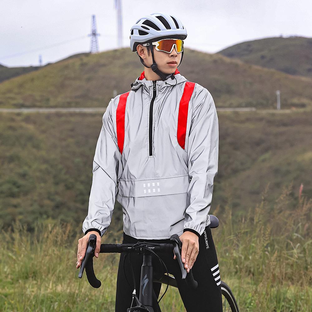 Wosawe Мужская серебряная светоотражающая велосипедная куртка разноцветная ветровка с капюшоном для езды на велосипеде спортивное пальто на открытом воздухе