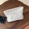 Woven Fabric Makeup Bag for Women Solid Color Toiletry Storage Bag Elegant Beauty Case  Travel