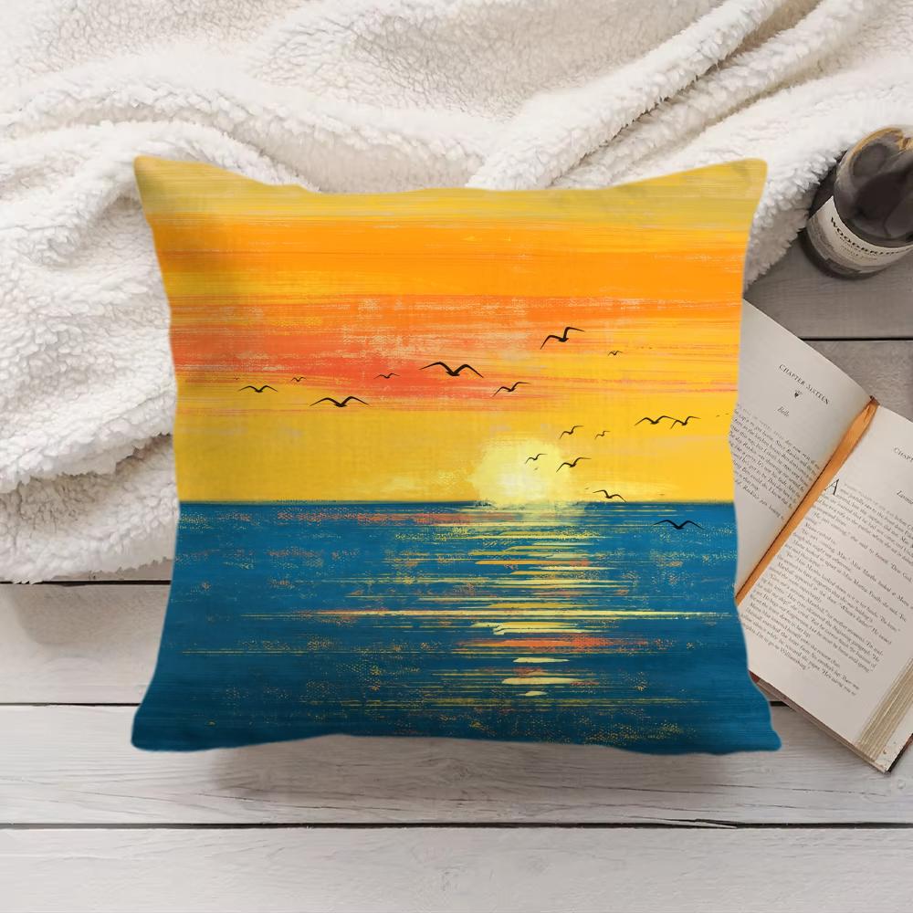 Sunset Gradient pattern Cushion Cover Soft Short Plush Pillow Cover Smooth Cozy Texture Aesthetic Cushion Case Home Decor