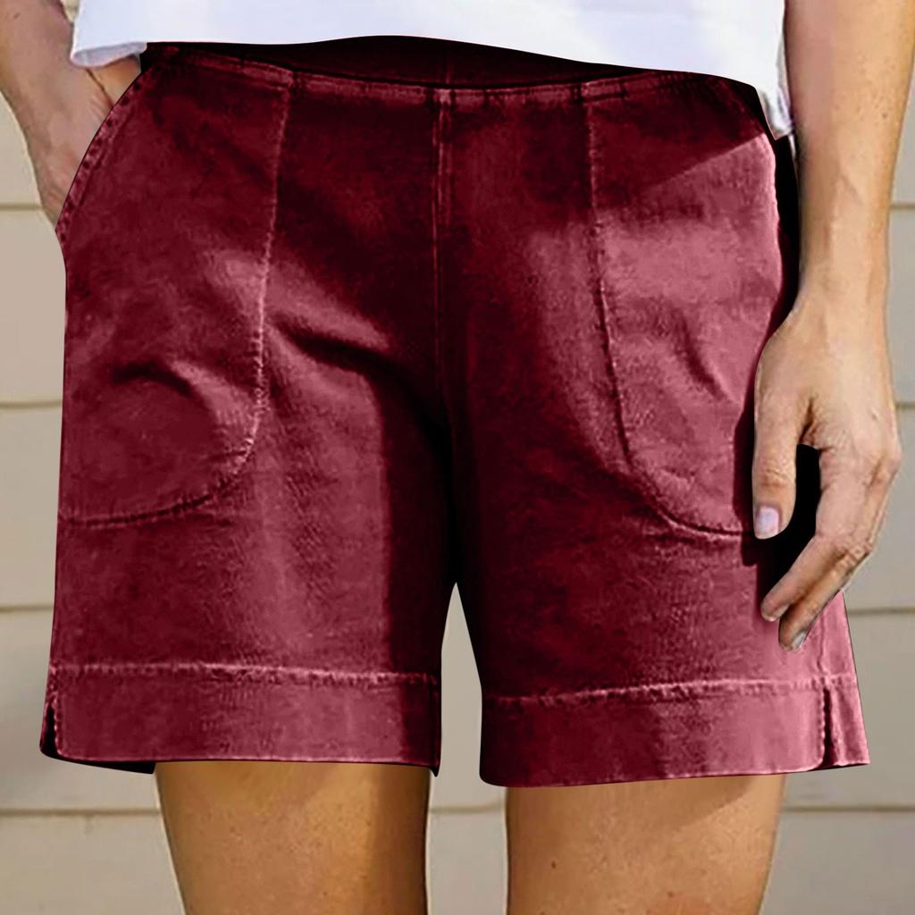 Женские повседневные летние эластичные пляжные шорты однотонные повседневные шорты