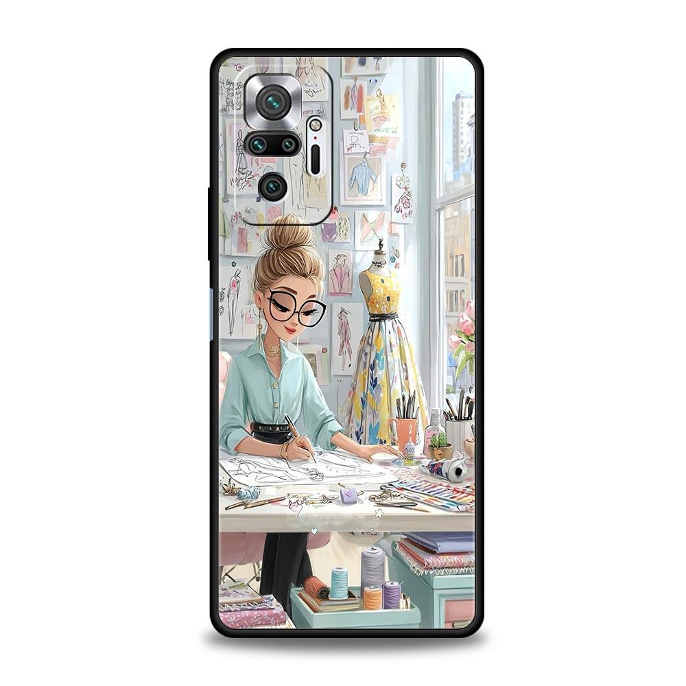 Cartoon Girl Phone Case Cover for Redmi 14C 10C Note 15 14 13 12 10 11 K40 Pro Plus 5G Soft TPU Shockproof Shell Funda Capas Bag